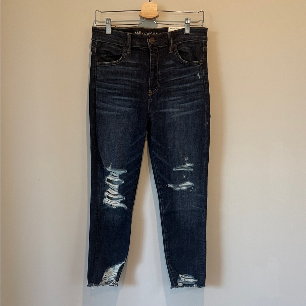 American Eagle Outfitters Dark Wash Distressed Ankle Jeans